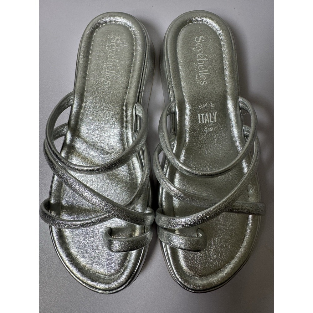 Seychelles Silver Metallic Multi-Strap Slide Sandals